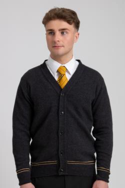 CANARY YELLOW AND BLACK CARDIGAN 100% LAMBSWOOL